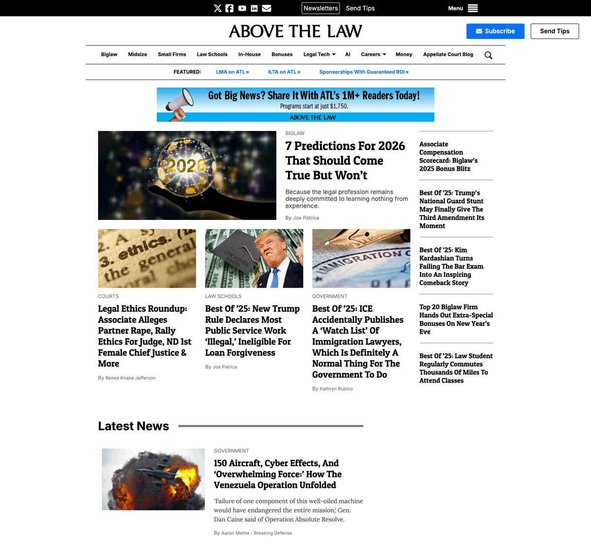 Screenshot of the Above the Law homepage