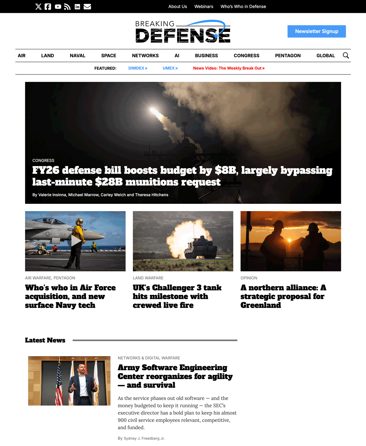Screenshot of the Breaking Defense homepage